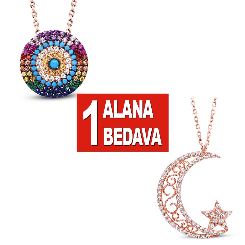 925 Ayar Gümüş Gökkuşağı ve Ayyıldız Kolye - 1