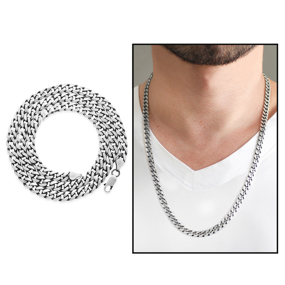 925 Ayar Gümüş 60 cm Uzunluk 80 Mikron Kalınlık Gurmet Erkek Zincir Kolye - 1