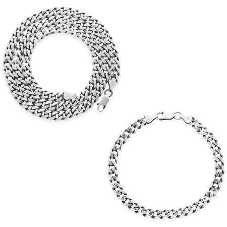 925 Ayar Gümüş 60 cm Uzunluk 80 Mikron Kalınlık Gurmet Erkek Zincir ve Bileklik Kombini - Tesbihane