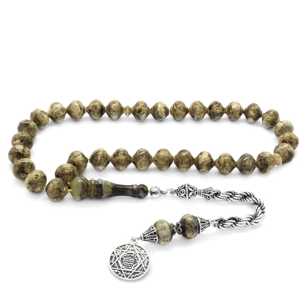 925 Ayar Gümüş Halat Püsküllü İstanbul Kesim Dalmaçya Damla Kehribar Tesbih - 1