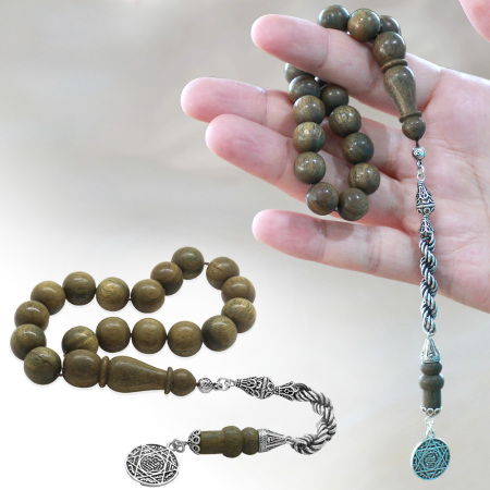 925 Ayar Gümüş Halat Püsküllü Küre Kesim Kahverengi Pelesenk Efe Tesbih - Tesbihane