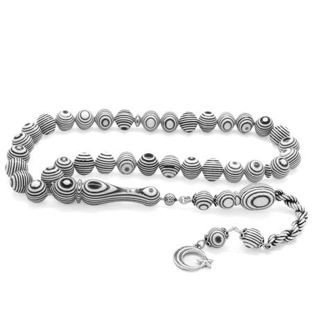 925 Ayar Gümüş Halat Püsküllü Küre Kesim Arizona Galalit Tesbih - STOKYOK