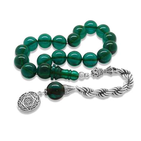 925 Ayar Gümüş Halat Püsküllü Turkuaz Ateş Kehribar Efe Tesbih - Tesbihane