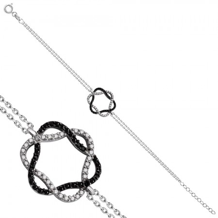 Zirkon Taşlı İç İçe Üçgen Tasarım 925 Ayar Gümüş Bayan Bileklik - Tesbihane