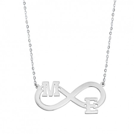 Sonsuzluk Tasarım Kişiye Özel İki Harf Yazılı 925 Ayar Gümüş Kolye - Tesbihane