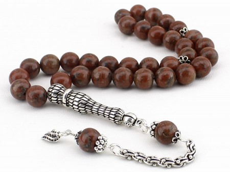 925 Ayar Gümüş Arnavut Püsküllü Küre Kesim Jasper Doğaltaş Tesbih - Tesbihane