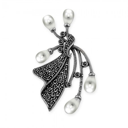 925 Ayar Gümüş İncili Broş - Tesbihane