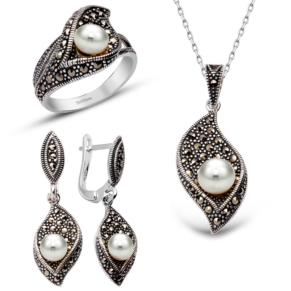 925 Ayar Gümüş İncili Set - 1