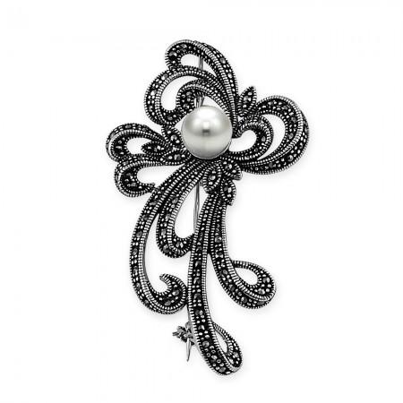 925 Ayar Gümüş İncili Zarif Broş - Tesbihane