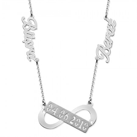 Kişiye Özel İsim ve Tarih Yazılı 925 Ayar Gümüş Sonsuzluk Kolye - Tesbihane