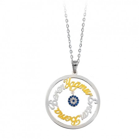 Daire Tasarım Kişiye Özel Dört İsim Yazılı 925 Ayar Gümüş Bayan Kolye - Tesbihane