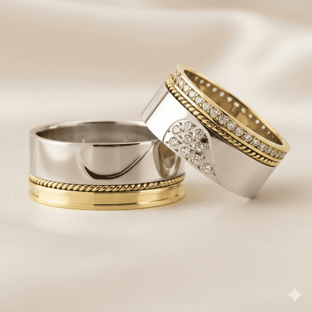 Kalbimin Sahibi ve Örgü Tasarım 925 Ayar Gümüş Çift Alyans - 1