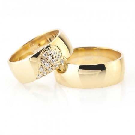 Kalbimin Sahibi Tasarım Gold Renk 925 Ayar Gümüş Çift Alyans - Tesbihane