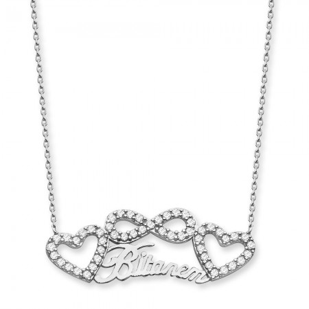 925 Ayar Gümüş Kalpli  Bitanem Yazılı Kolye - Tesbihane