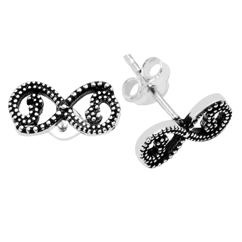 925 Ayar Gümüş Kalpli Sonsuzluk Küpe - 1