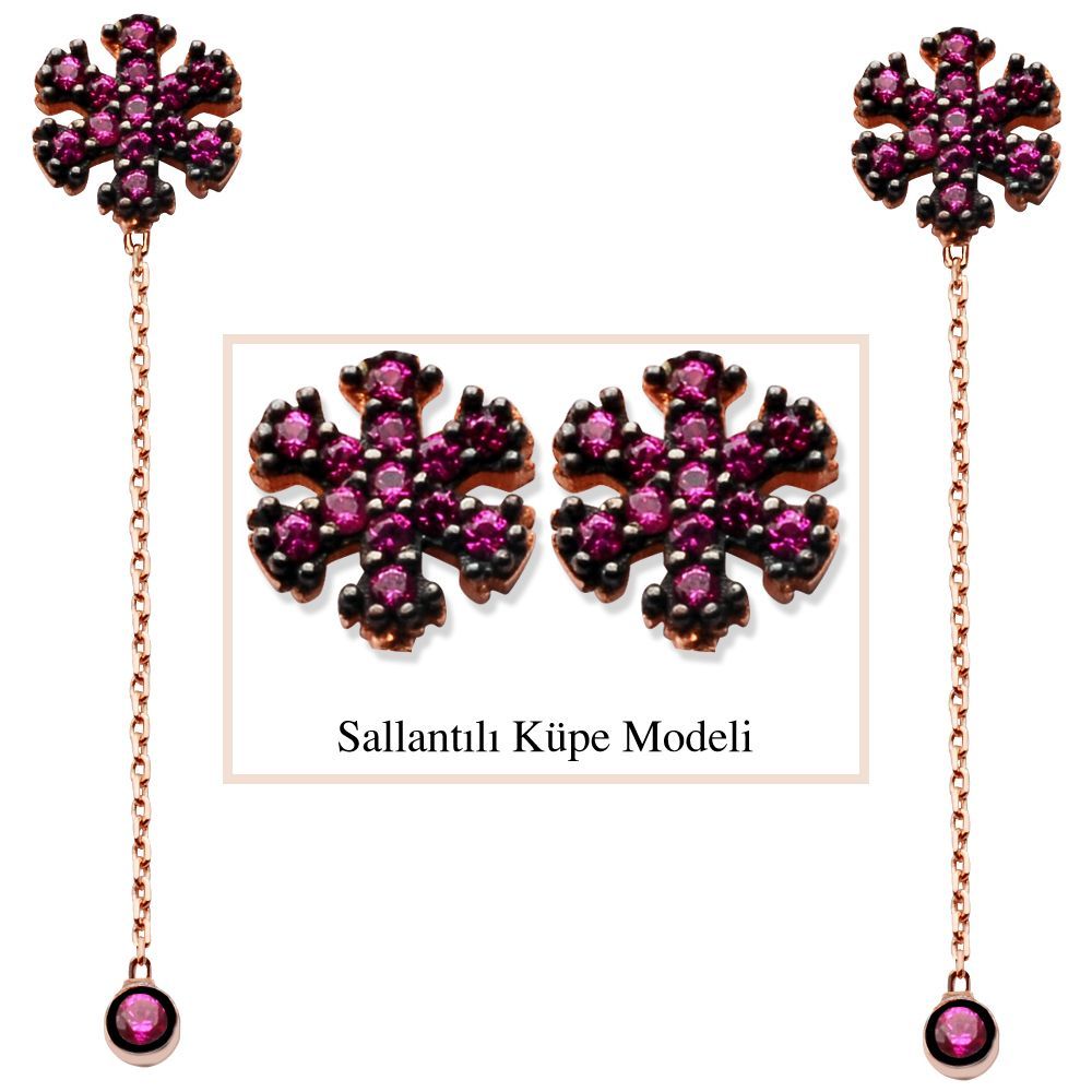 925 Ayar Gümüş Kar Tanesi Model Japon Sallantılı Küpe (SRD00194) - 1
