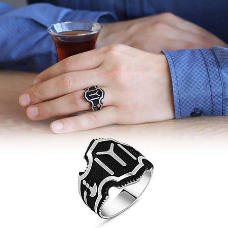 925 Ayar Gümüş Kayı Boyu Sancağı işlemeli Yüzük (Model-5) - Tesbihane