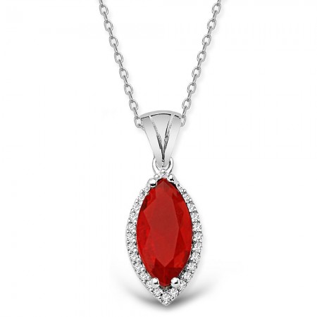 925 Ayar Gümüş Kırmızı ve Beyaz Zirkon Taşlı Kolye - Tesbihane