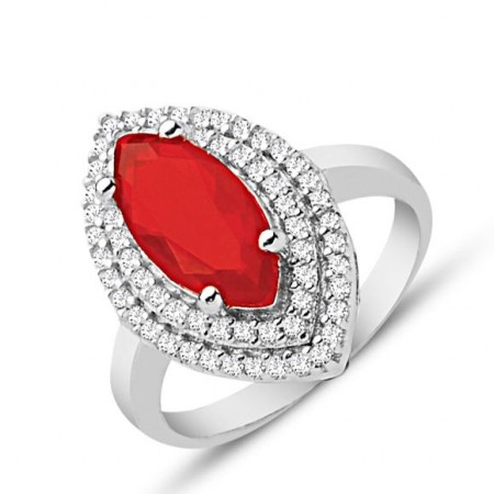 925 Ayar Gümüş Kırmızı ve Beyaz Zirkon Taşlı Yüzük - Tesbihane