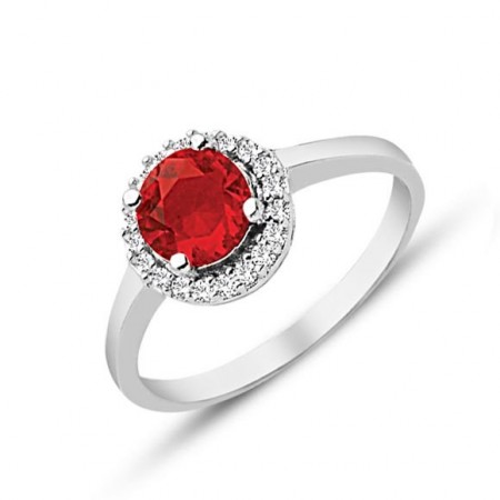 925 Ayar Gümüş Kırmızı ve Beyaz Zirkon Taşlı Yüzük - Tesbihane