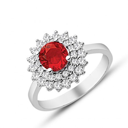 925 Ayar Gümüş Kırmızı ve Beyaz Zirkon Taşlı Yüzük - Tesbihane