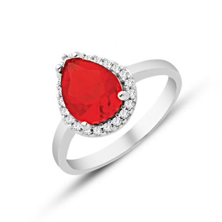 925 Ayar Gümüş Kırmızı ve Beyaz Zirkon Taşlı Yüzük - Tesbihane