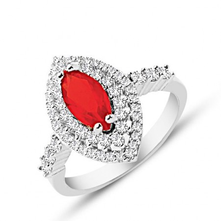 925 Ayar Gümüş Kırmızı ve Beyaz Zirkon Taşlı Yüzük - Tesbihane