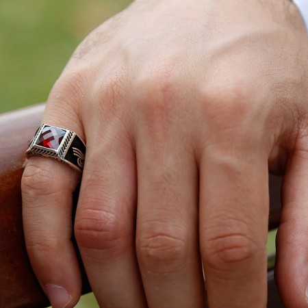 925 Ayar Gümüş Kırmızı Zirkon Taşlı Yüzük (Model-4) - Tesbihane