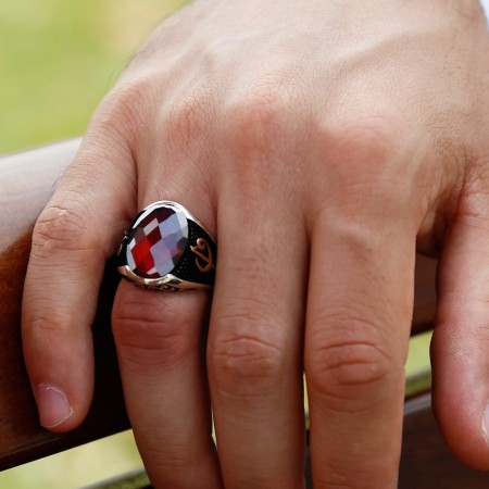 925 Ayar Gümüş Kırmızı Zirkon Taşlı Yüzük (Model-5) - Tesbihane