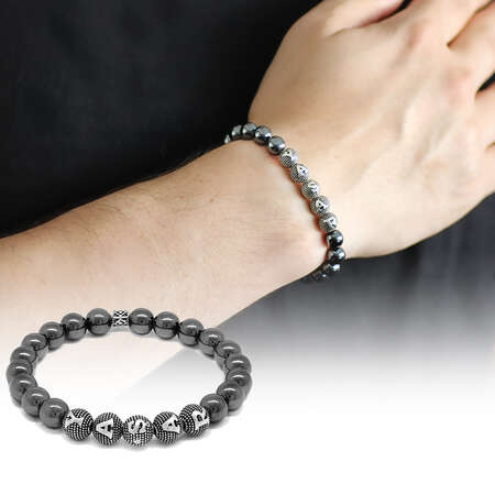 925 Ayar Gümüş Kişiye Özel İsim Yazılı Küre Kesim Hematit Doğaltaş Bileklik - Tesbihane