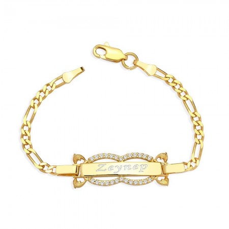 925 Ayar Gümüş Zirkon Taşlı Yunus Tasarım İsim Yazılı Çocuk Bileklik - Tesbihane