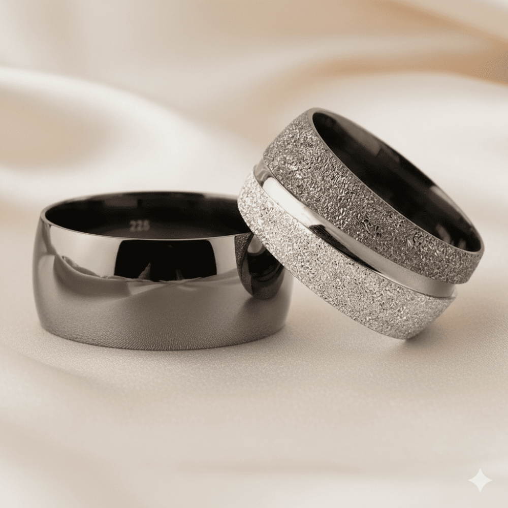 Klasik Model Su Yolu Tasarım Gri Renk 925 Ayar Gümüş Çift Alyans - 1