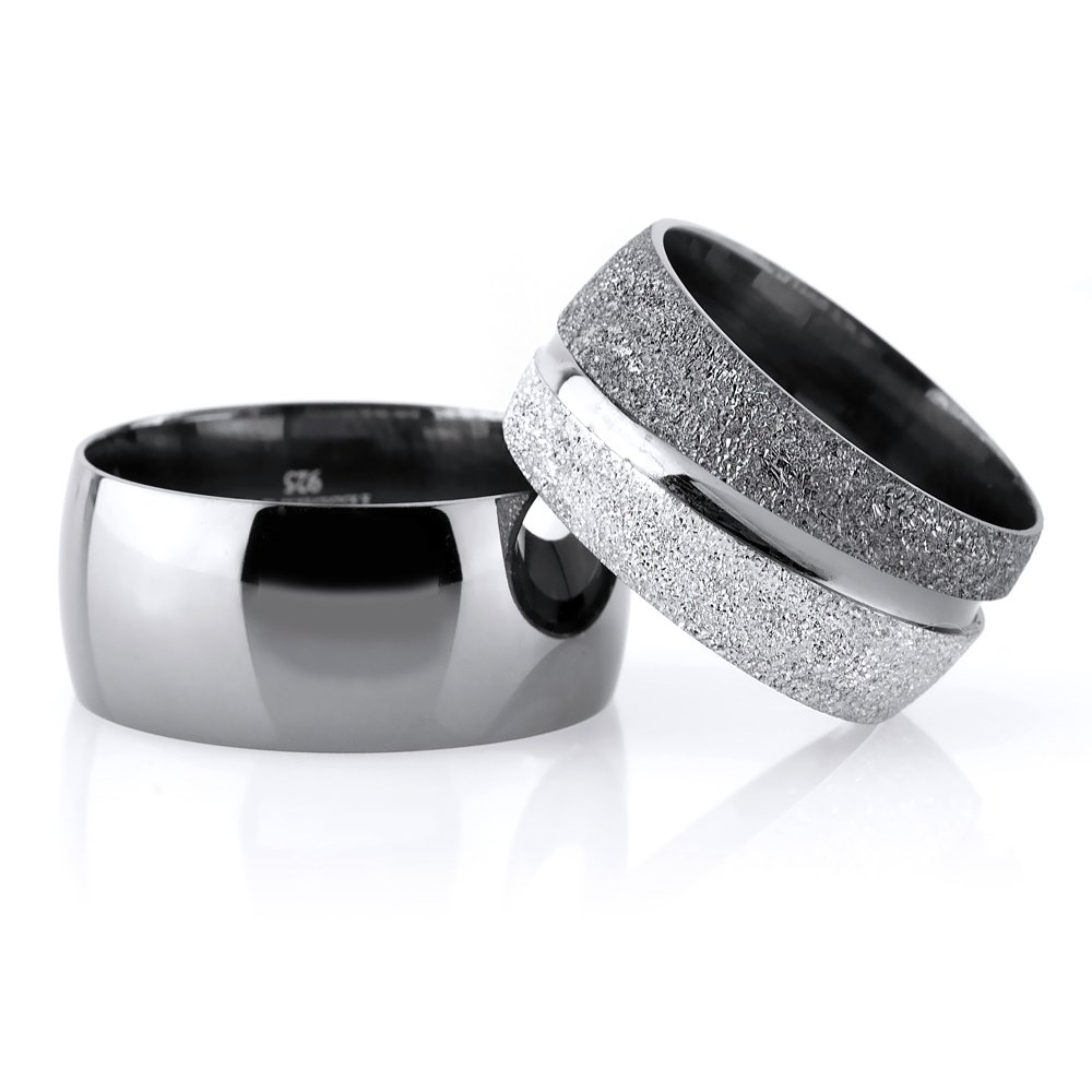 Klasik Model Su Yolu Tasarım Gri Renk 925 Ayar Gümüş Çift Alyans - 2