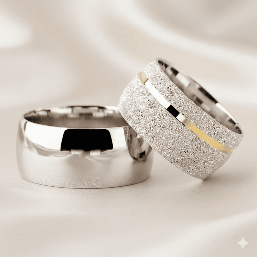 Klasik Model Şeritli Tasarım 925 Ayar Gümüş Çift Alyans - 1