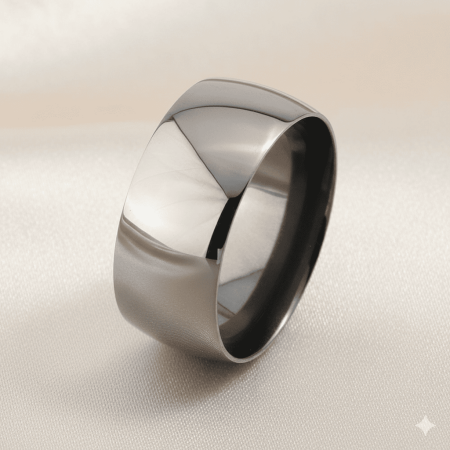 Klasik Tasarım Bombeli Siyah Rodyum Rengi 925 Ayar Gümüş Erkek Alyans - M2 - Tesbihane