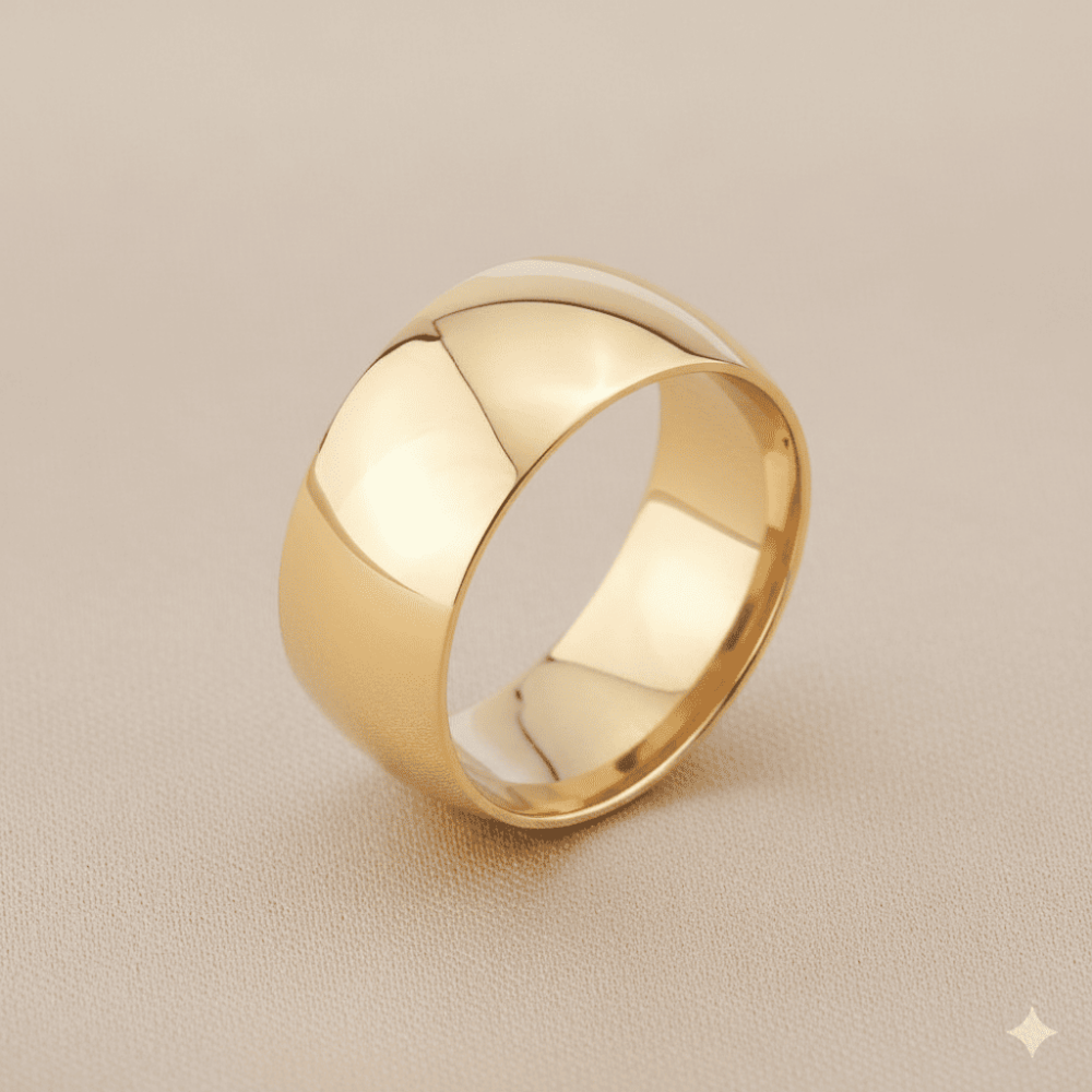 Klasik Tasarım Gold Renk 925 Ayar Gümüş Erkek Alyans - M2 - 1