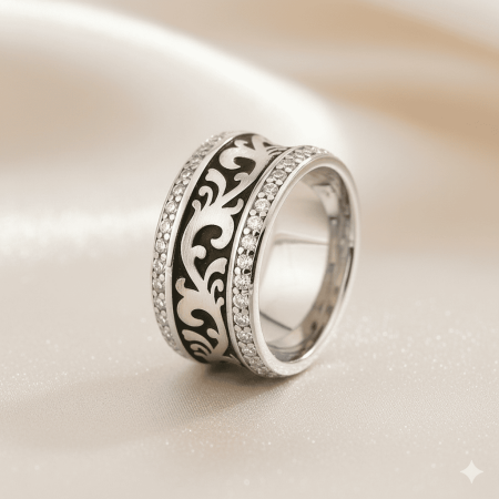 Klasik Motif İşlemeli Zirkon Taşlı 925 Ayar Gümüş Bayan Alyans - Tesbihane