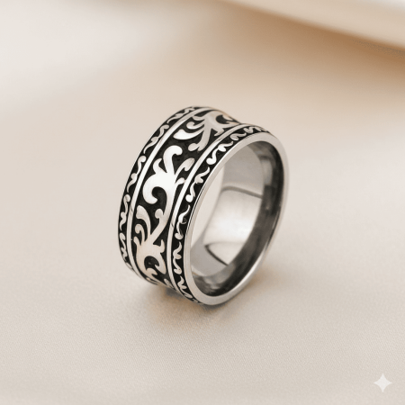 Klasik Doğu Motifli 925 Ayar Gümüş Erkek Alyans - Tesbihane