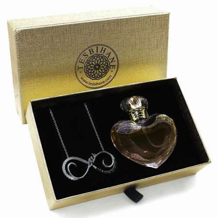 Zirkon Taşlı 925 Ayar Gümüş Sonsuzluk Bayan Kolye ve Parfüm Seti - Tesbihane