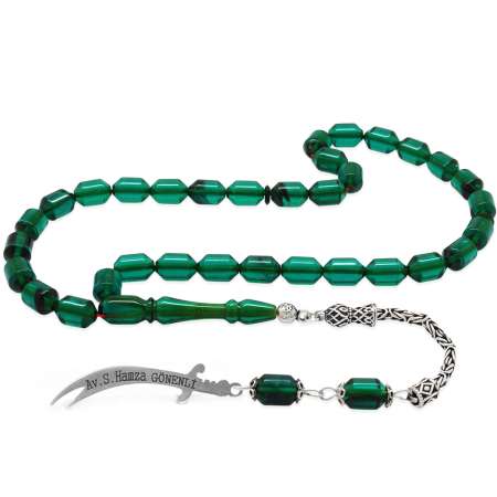 925 Ayar Gümüş Püsküllü Uçlu Kapsül Kesim İsim Yazılı Şeffaf Turkuaz Siyah Ateş Kehribar Tesbih - Tesbihane