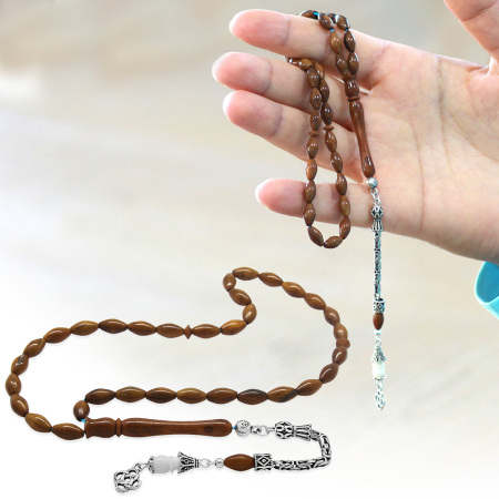 925 Ayar Gümüş Kral Zincir Püsküllü Deve Kemiği Süslemeli Exclusive Renk Arpa Kesim Kuka Tesbih - Tesbihane