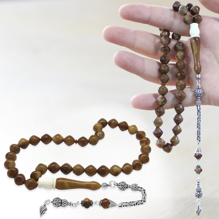 925 Ayar Gümüş Kral Zincir Püsküllü İstanbul Kesim Deve Kemiği Detaylı Kuka Tesbih - Tesbihane