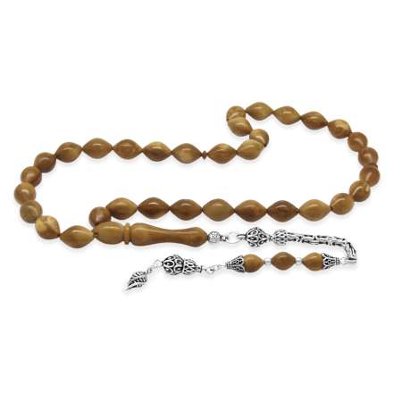 925 Ayar Gümüş Kral Zincir Püsküllü İstanbul Kesim Kahverengi Cilalı Kuka Tesbih - Tesbihane