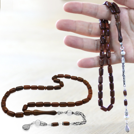 925 Ayar Gümüş Kral Zincir Püsküllü Kapsül Kesim Cilalı Exclusive Renk Kuka Tesbih - Tesbihane