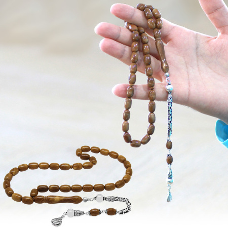 925 Ayar Gümüş Kral Zincir Püsküllü Kapsül Kesim Exclusive Renk Cilalı Kuka Tesbih - Tesbihane