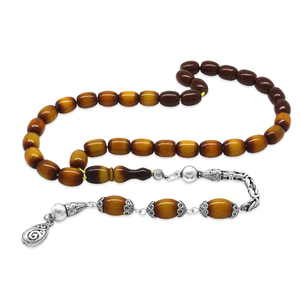 925 Ayar Gümüş Kral Zincir Püsküllü Kapsül Kesim Kahverengi Siyah Katalin Tesbih - 1