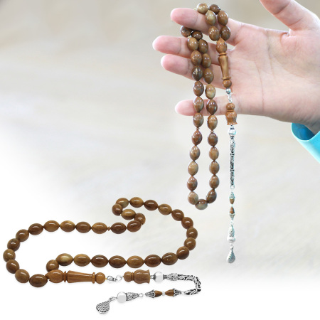 925 Ayar Gümüş Kral Zincir Püsküllü Özel Kesim Exclusive Renk Cilalı Kuka Tesbih - Tesbihane