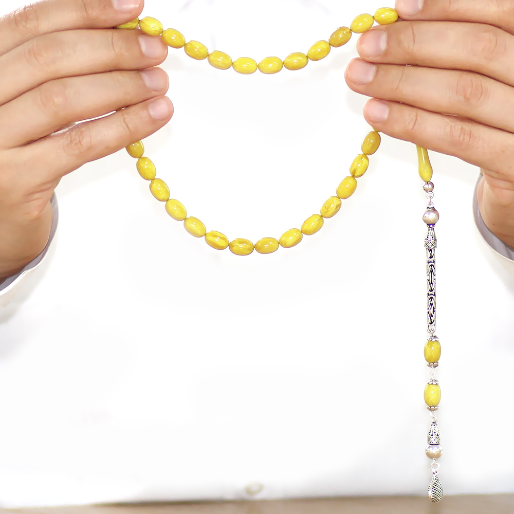 925 Ayar Gümüş Kral Zincir Püsküllü Sülün İmame Beyzi Kesim Nane Yeşili Katalin Tesbih - 3