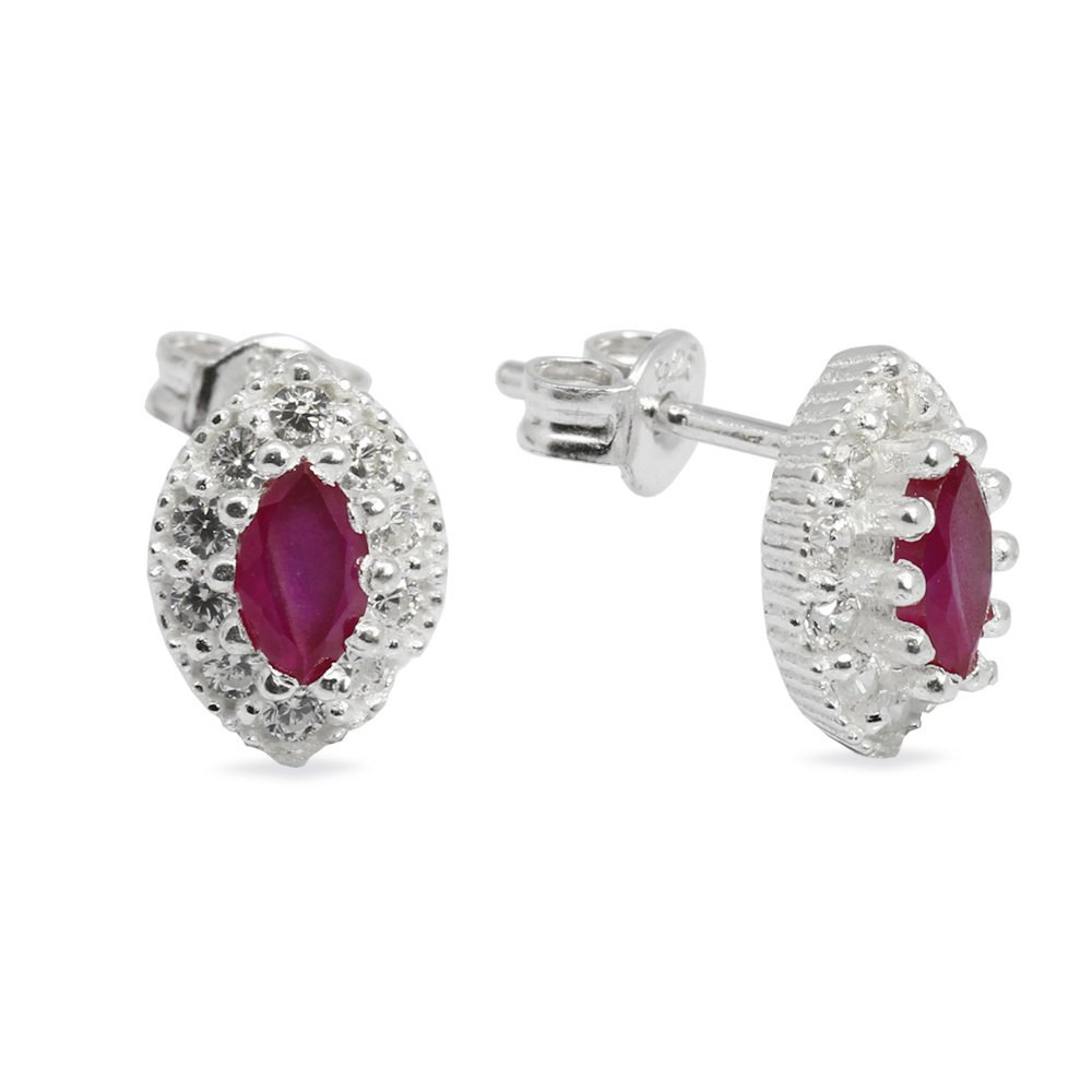 Bordo Zirkon Taşlı Oval Tasarım 925 Ayar Gümüş Küpe - 2