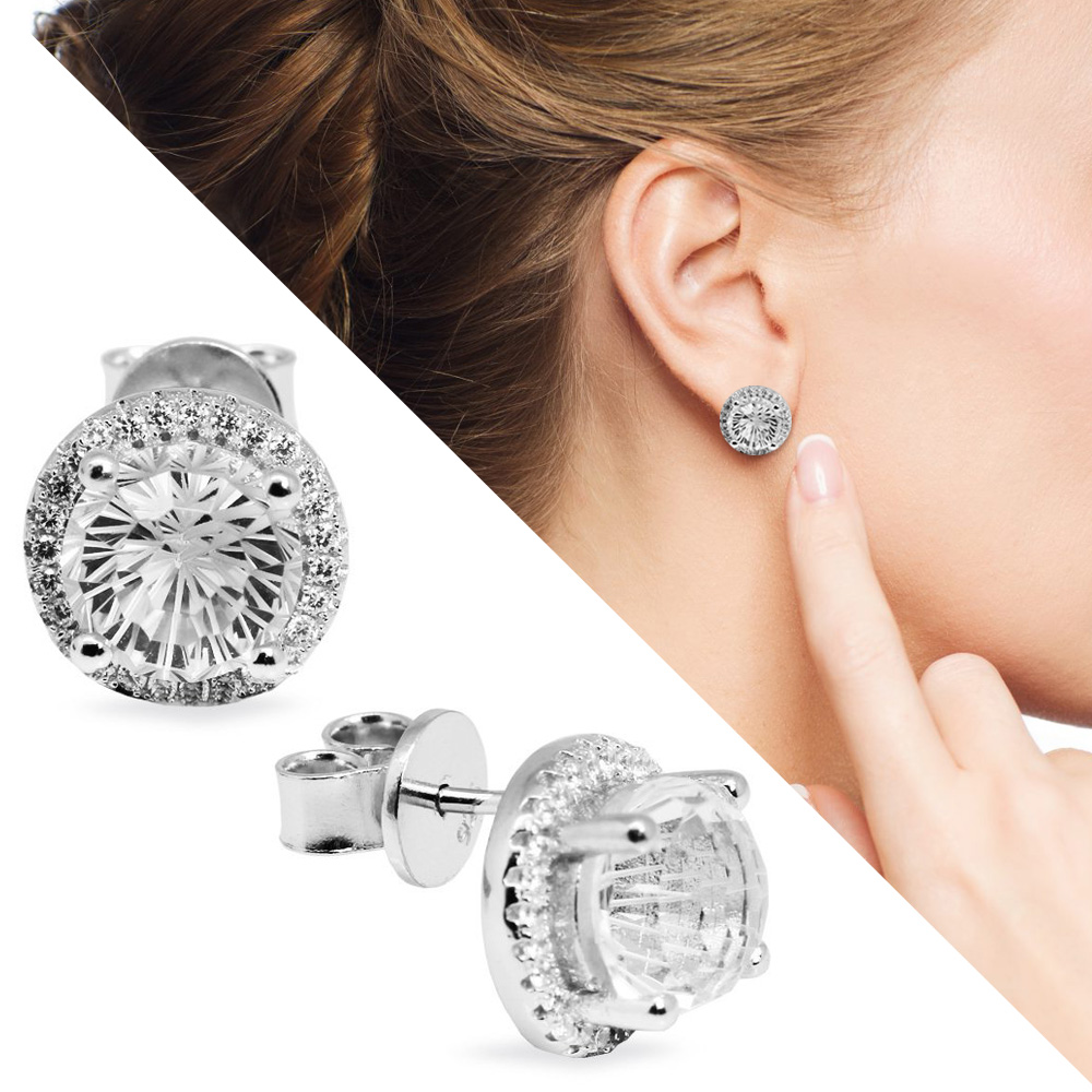 Zirkon Taşlı Kristal Tasarım 925 Ayar Gümüş Küpe - 1